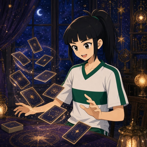 小星看著牌卡洗動
